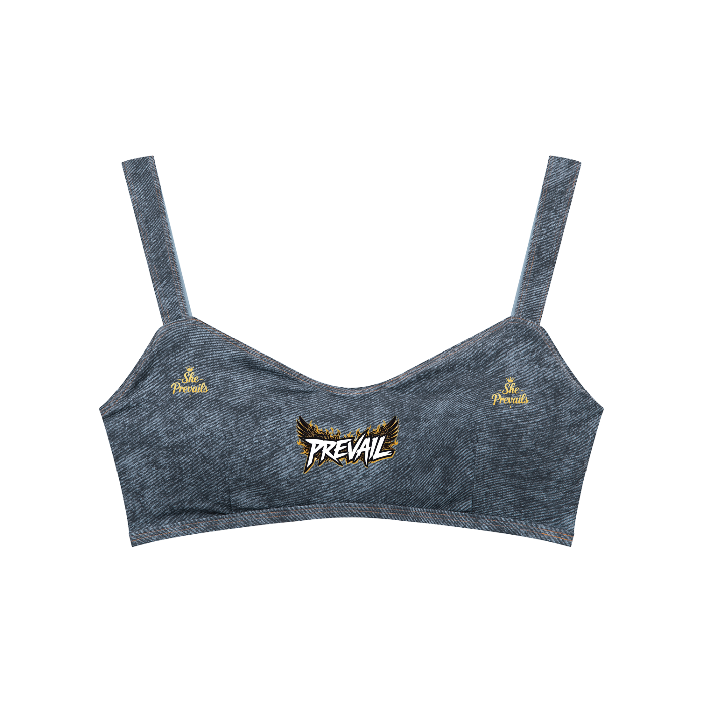 She Prevails Faux Denim Sports Bra