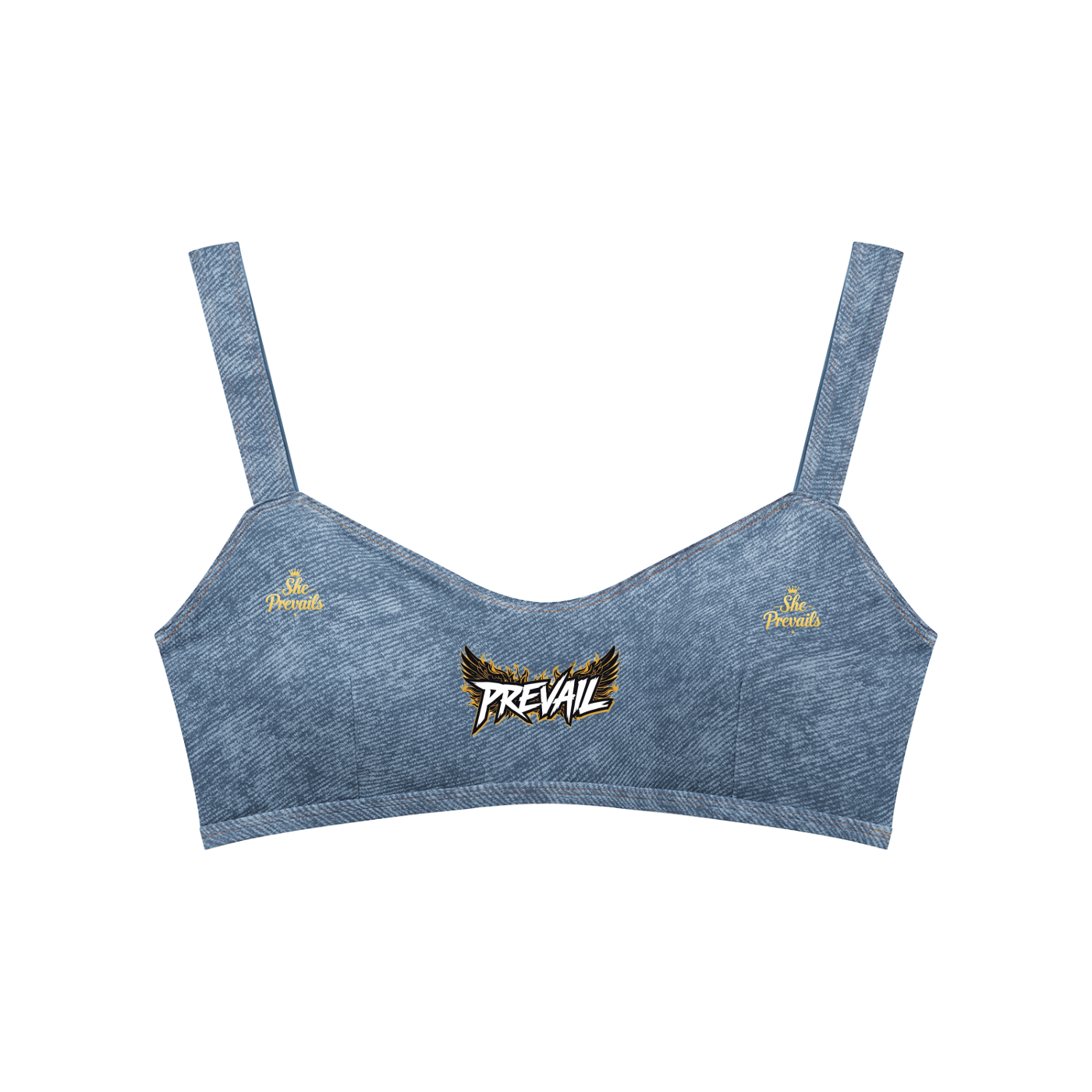 She Prevails Faux Denim Sports Bra