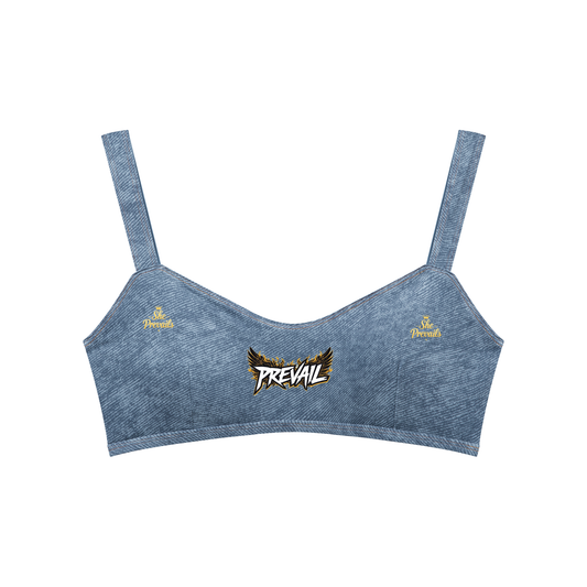 She Prevails Faux Denim Sports Bra