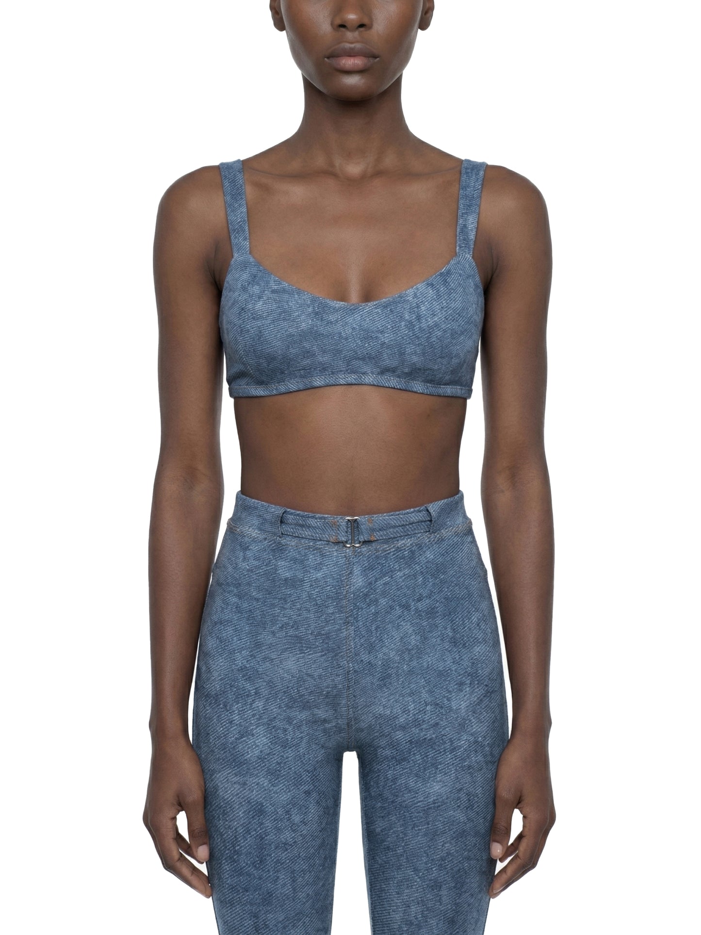 She Prevails Faux Denim Sports Bra